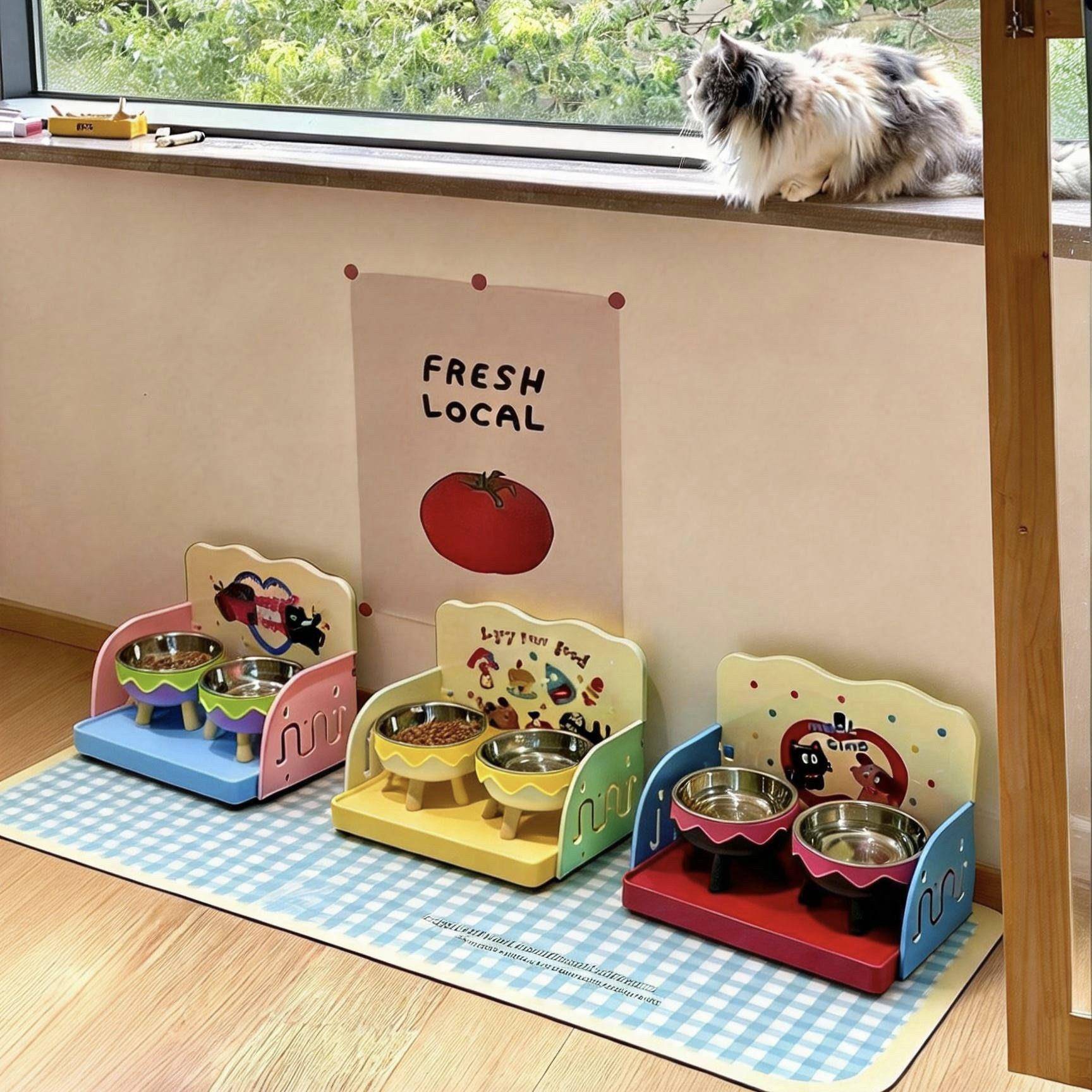 猫碗宠物餐桌猫食盆增高架猫咪饭碗大口径狗碗狗盆喝水碗保护颈椎