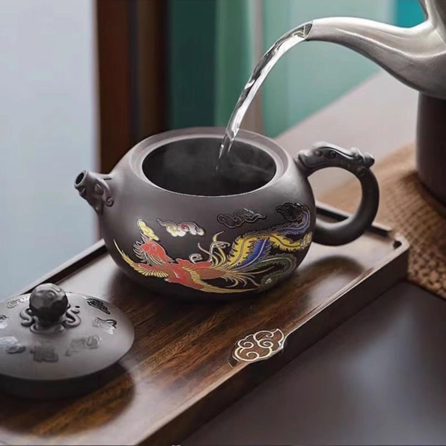 佳美品紫砂凤鸣壶正品遇热变色西施壶龙凤呈祥茶具套装家用泡茶壶