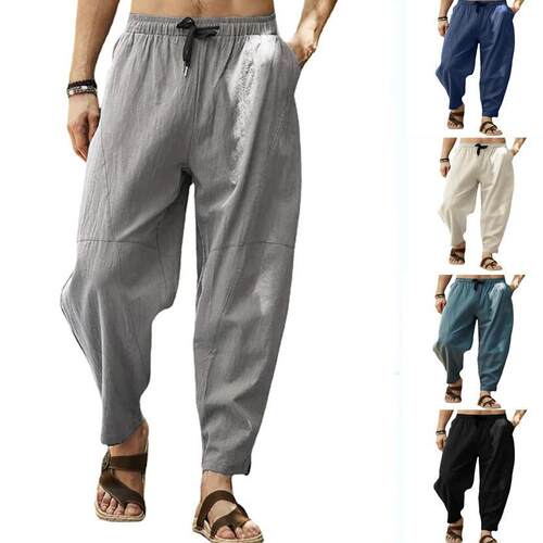 Men's oversized cropped pants with cotton and linen