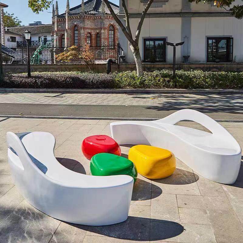 玻璃钢海豚造型艺术座椅海洋馆公园艺术组合坐凳商场广场创意长椅