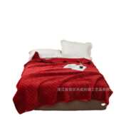 2023秋冬新品 外贸纯色高端希腊绒刺绣简约格子绗缝砂洗床盖