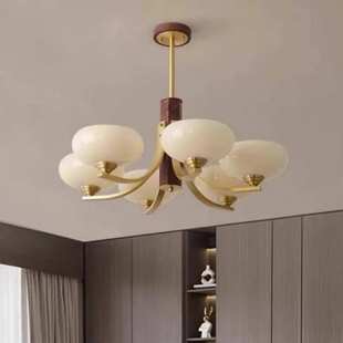 法式 设计师艺餐厅卧室灯具 复古客厅吊灯全铜胡桃木焦糖色中古美式