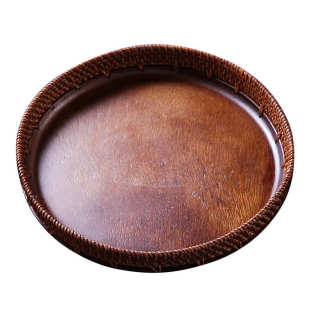 复托盘手工古风大漆日式创意藤编茶盘黑胡桃木桌面收纳盒果盘点心