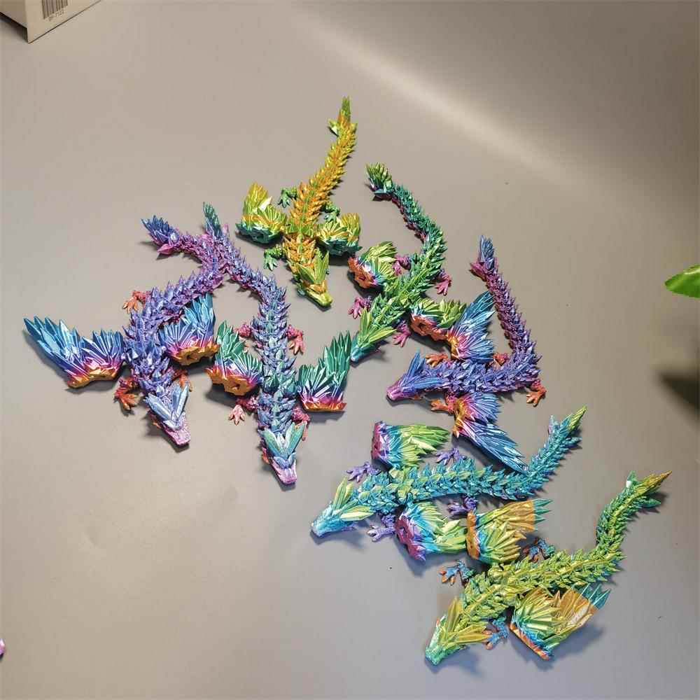 3D打印水晶飞龙带翅膀彩色全铰接飞翼龙玩具家庭办公室装饰复活节