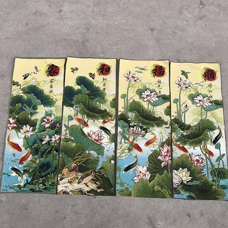 织锦画丝绸精致刺绣画家和福顺套装唐卡挂饰 室内中堂画装饰品