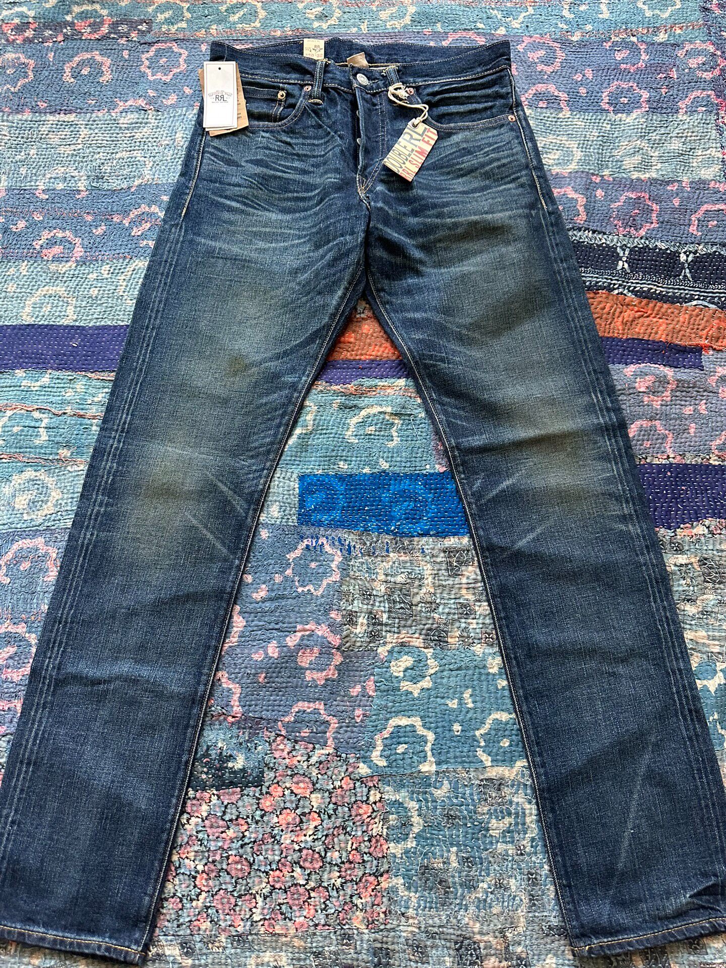 RRL Slim Fit Washed Distressed Jeans