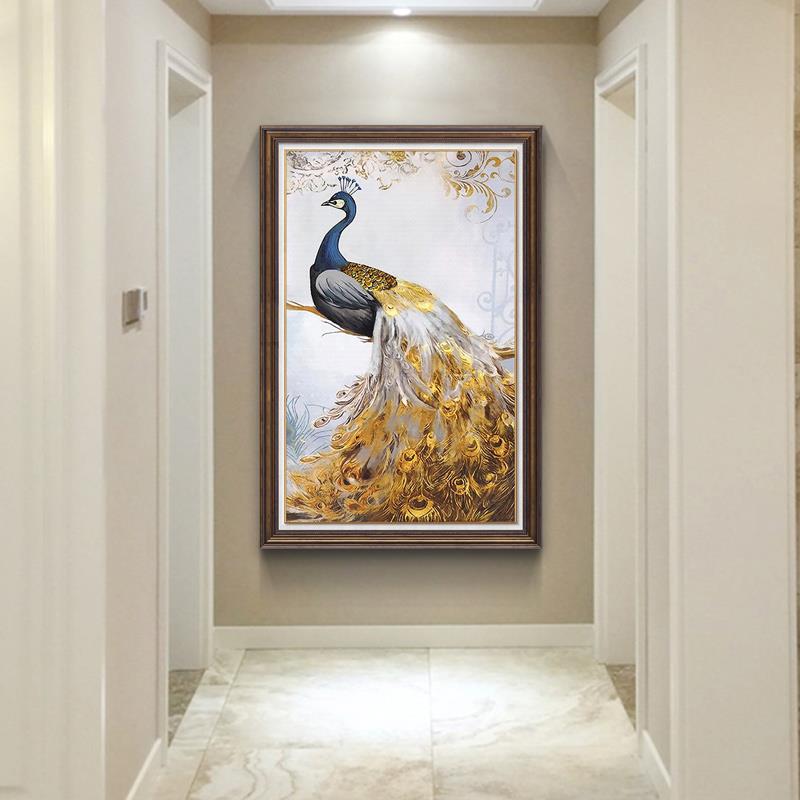 锦上添画孔雀现代欧美式客厅背景墙画轻奢挂画餐厅壁画玄关装饰画图片