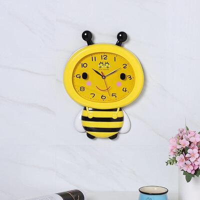 新品可爱卡通儿童房静音钟表创意卧室客厅时尚挂钟小蜜蜂A15511
