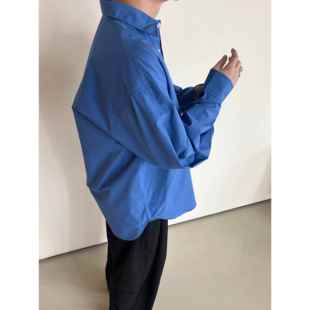 Anniehall24ss bauhaus blue shirt法式包豪斯蓝复古长袖衬衫