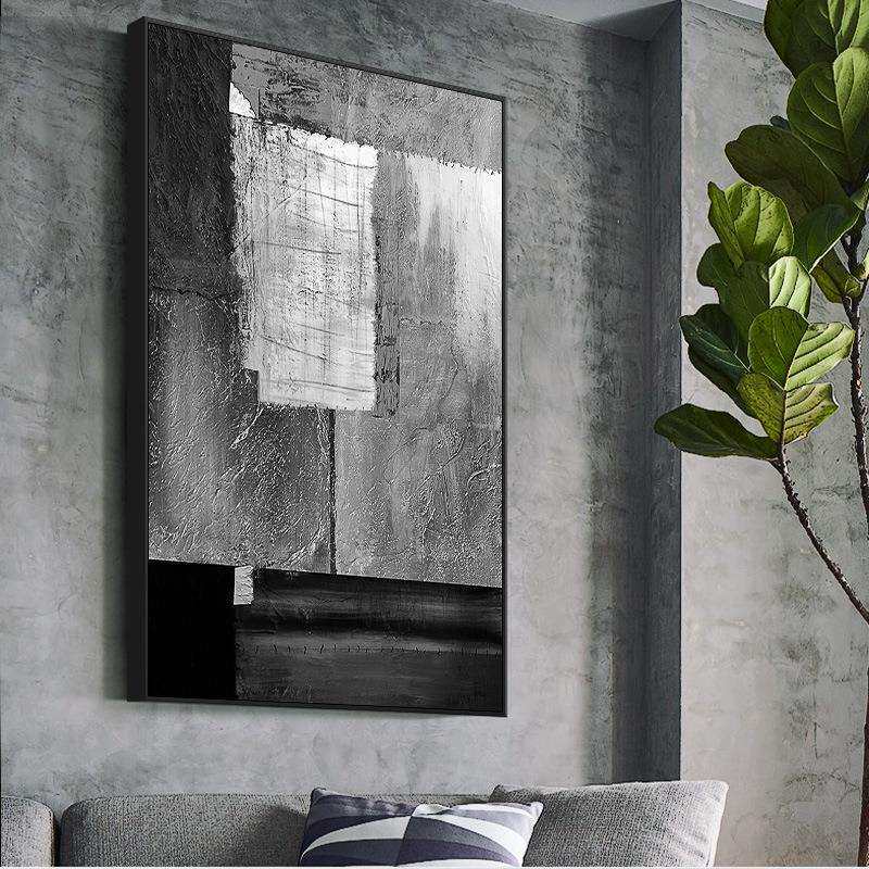 黑白灰工业风抽象北欧装饰画意式轻奢大尺寸别墅挂画客餐厅玄关画