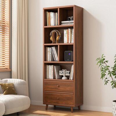Solid wood bookshelf living room floor to wall corner shelf