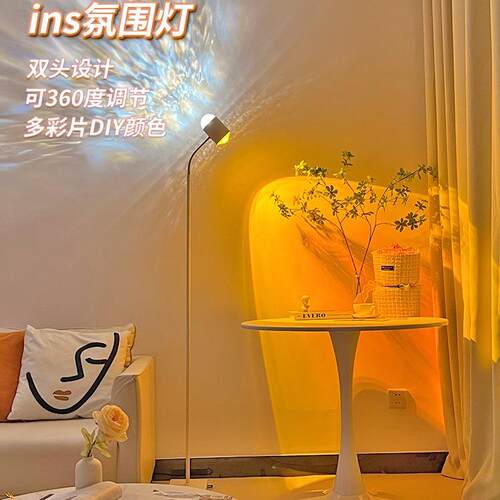 双头水波纹氛围灯网红日落灯台灯落地灯客厅直播间背景夕阳落日灯