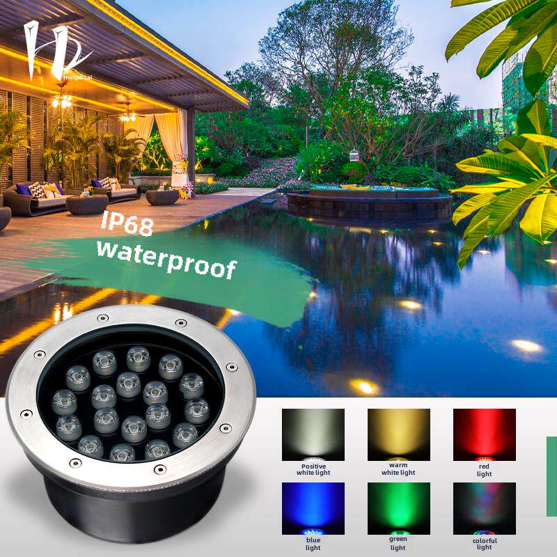 Ip68防水地下灯水下水景鱼塘景观12V24V低压彩色射灯游泳池灯水下