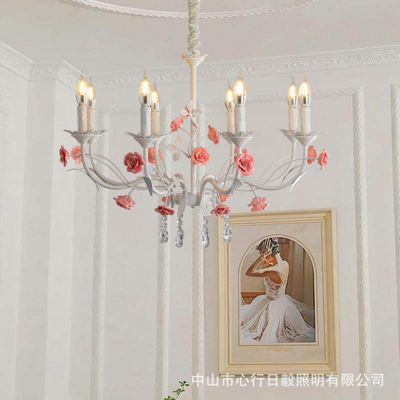 法式田园卧室客厅玫瑰花吊灯设计师中古温馨浪漫氛围公主房铃兰灯