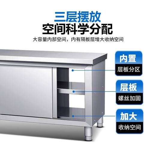 厨房N作台不锈钢作门台面储物工柜切菜桌子带拉案板商用操专用饭