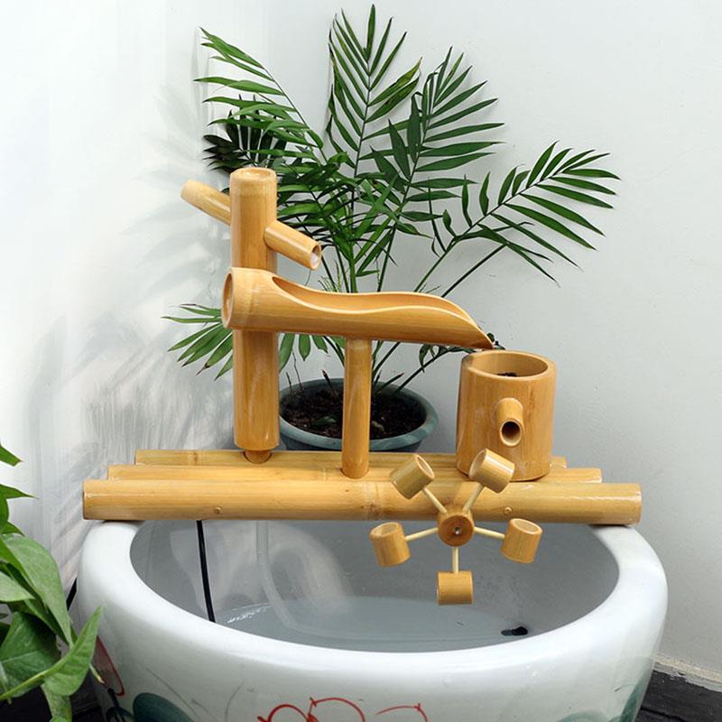 竹流水器鱼BME石槽盆子增氧过滤客厅摆件风水轮水缸车循鱼环流水