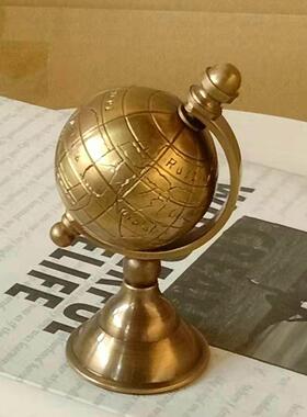 国外进口印度铜创意手工艺品金属地球仪北欧书房样板房软装小摆件