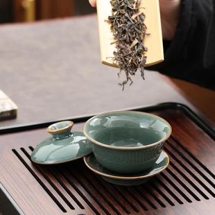 大号家用泡茶茶碗不烫手茶 Y^哥窑三才盖碗单个功夫茶具冰裂釉中式
