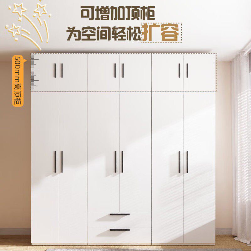 钢制衣柜欧式推拉门柜家用卧室移门衣橱法式简约风阳台金属储物柜