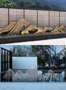 定制不锈钢线形镂空假山雕塑户外园林水景售楼处管状山形落地摆件