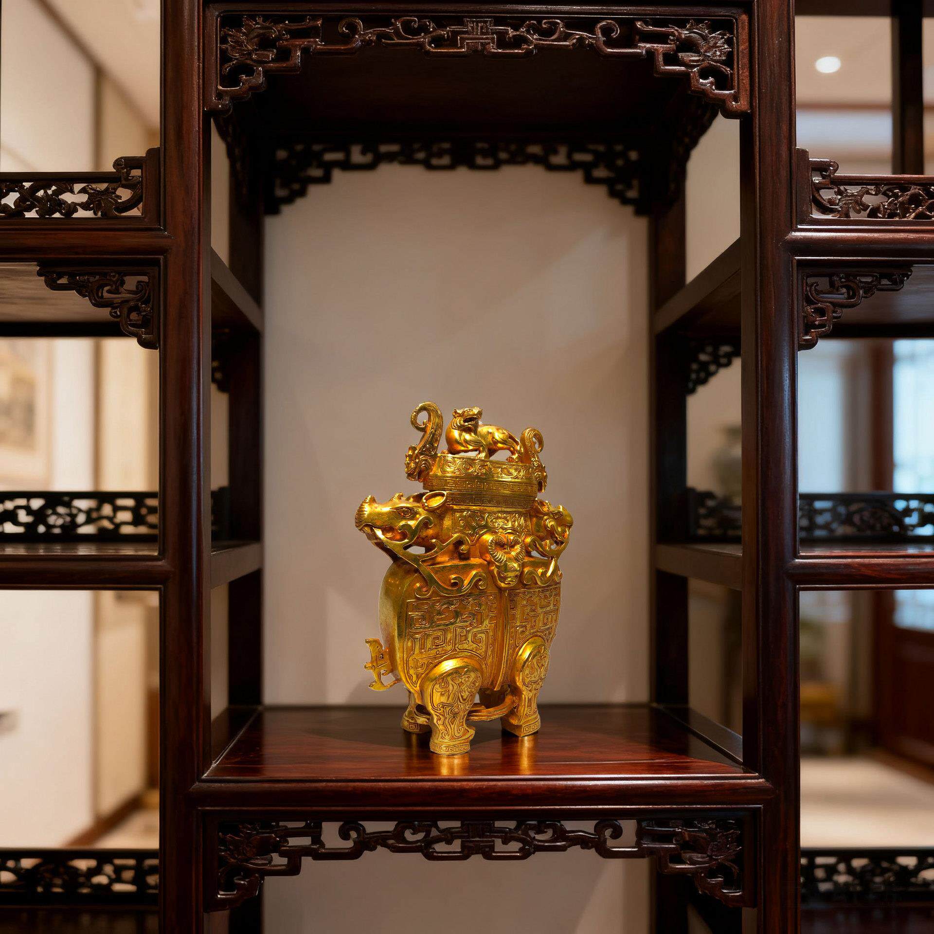 复古纯铜鎏金仿金牛尊摆件 黄铜工艺品 文创市集仿旧藏古玩老物件