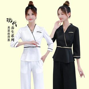 新款春夏美容师工作服美容院养生馆大码工衣酒店足浴前台修身工装