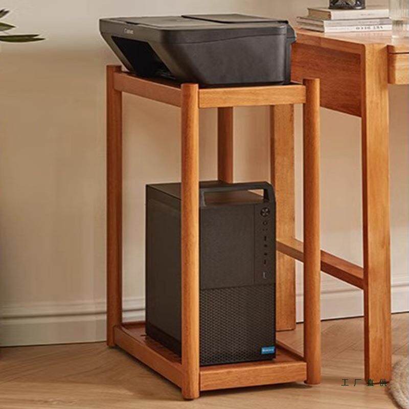 实木机箱置物架电脑主机放置柜双层打印机支架托架边柜可移动底座