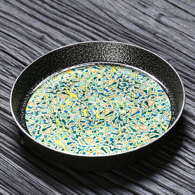 大漆电木螺钿圆形托盘盖碗干泡紫砂壶承珐琅彩隔热垫漆器轻奢茶台