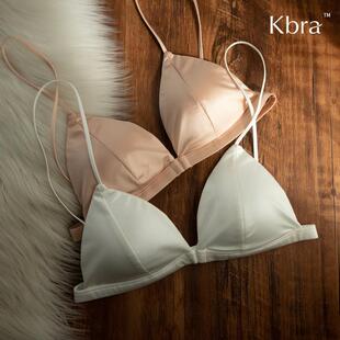 Kbra珠光丝法式三角杯内衣女超薄款夏季美背细肩带前扣文胸罩缎面