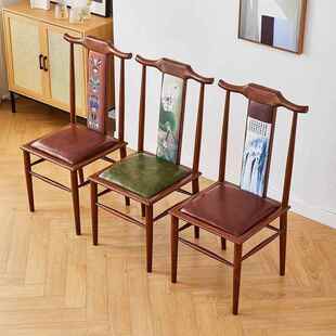 背新中式餐厅桌椅饭店包酒店餐简约现代YVJ铁厢艺仿古管帽椅靠椅
