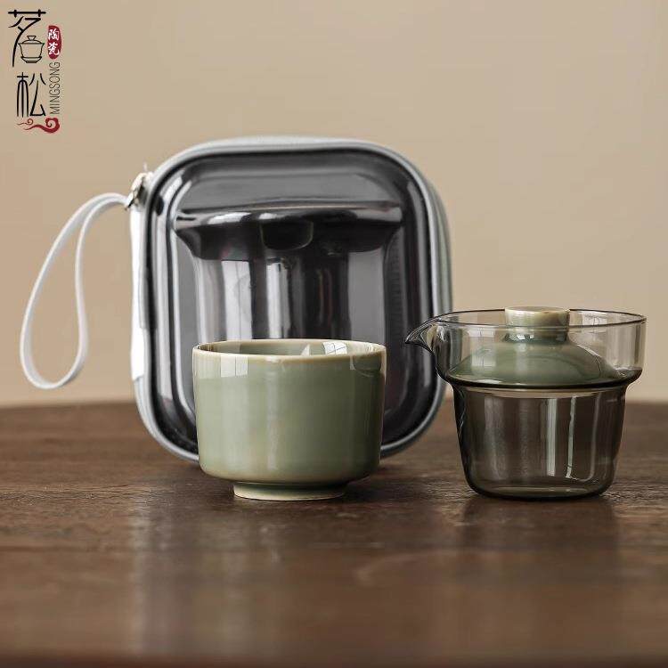 越窑青瓷旅行茶具快客杯便携式一壶一杯茶具套组户外露营旅游泡茶