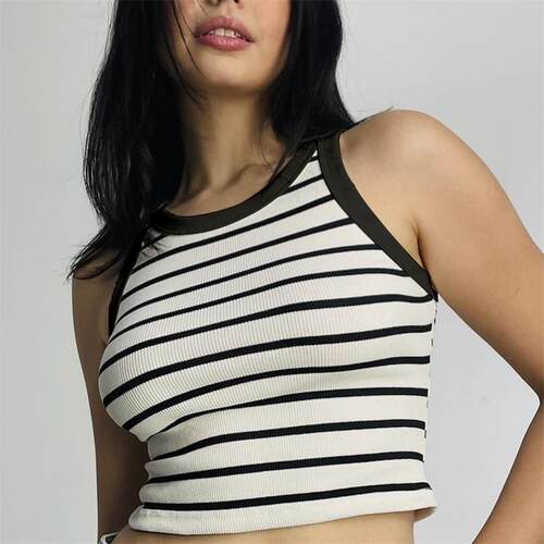 Pit striped knitted vest for women, slim and short,