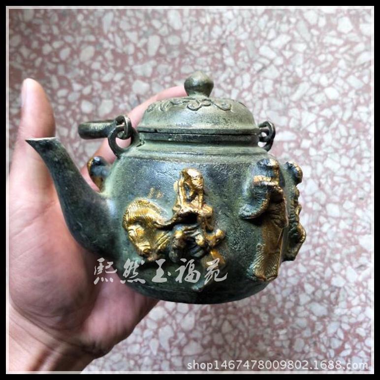 仿古纯铜鎏金八仙壶摆件风水古玩收藏铜器酒壶茶壶家居工艺礼品