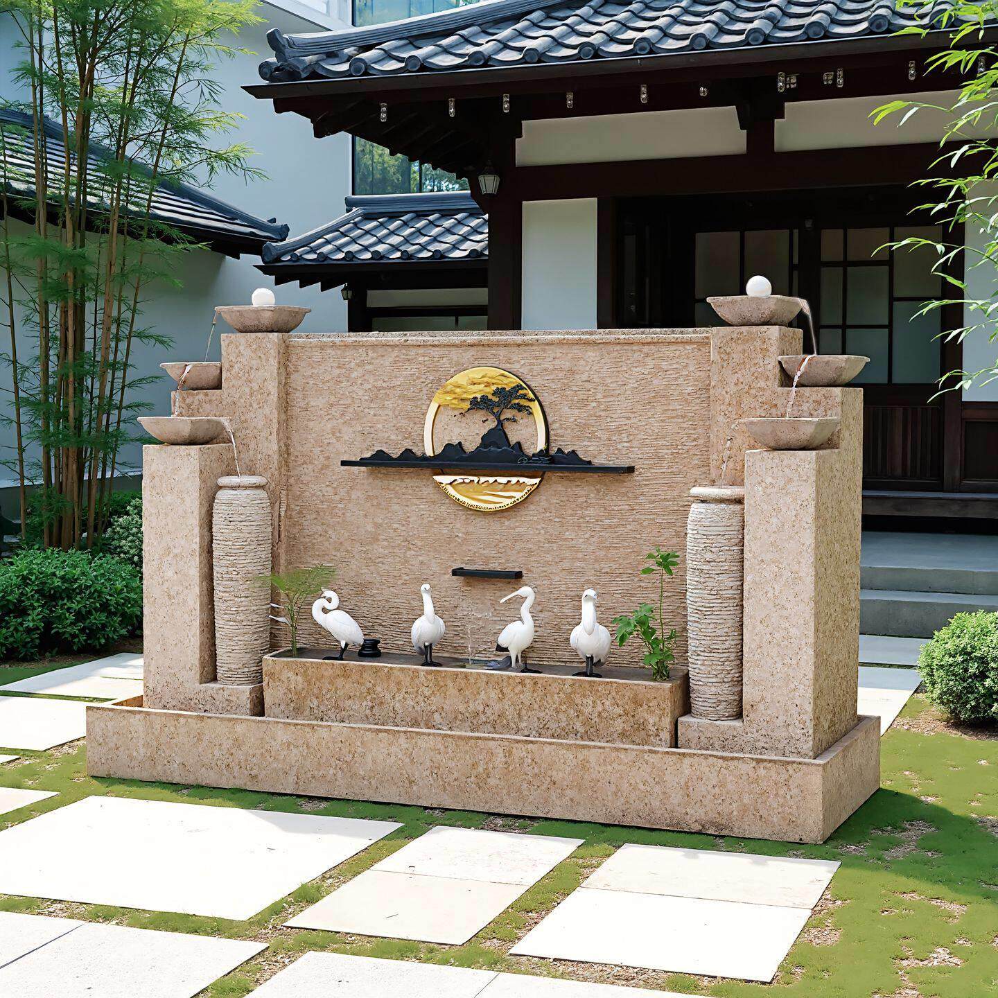 别墅庭院水幕墙流水屏风摆件瀑布户外庭院造景水景墙鱼池水系喷泉