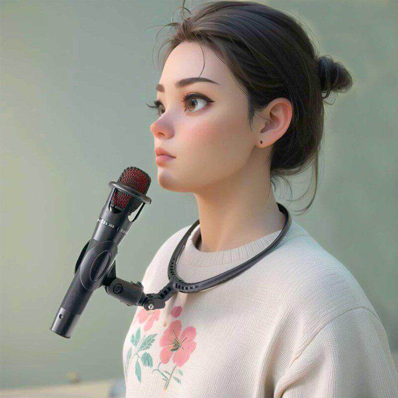 挂颈麦克风支架唱歌神器吉他弹唱魔术师腹语主持人解放双手话筒夹
