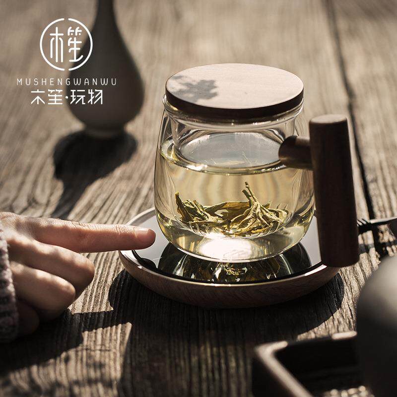 茶具玻璃壶加温杯垫木纹恒温保暖座办公家用玻璃制品养身暖杯器