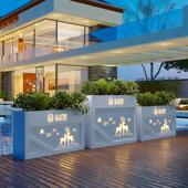 户外铁艺花箱组合太阳能灯带商业街围护栏隔断不锈钢庭院花槽定制