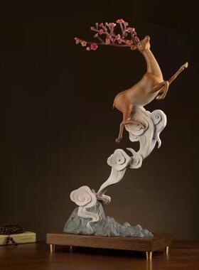 铜鹿摆件瑞路呈祥祥云江山梅花鹿图家居客厅办公室书房桌面摆件