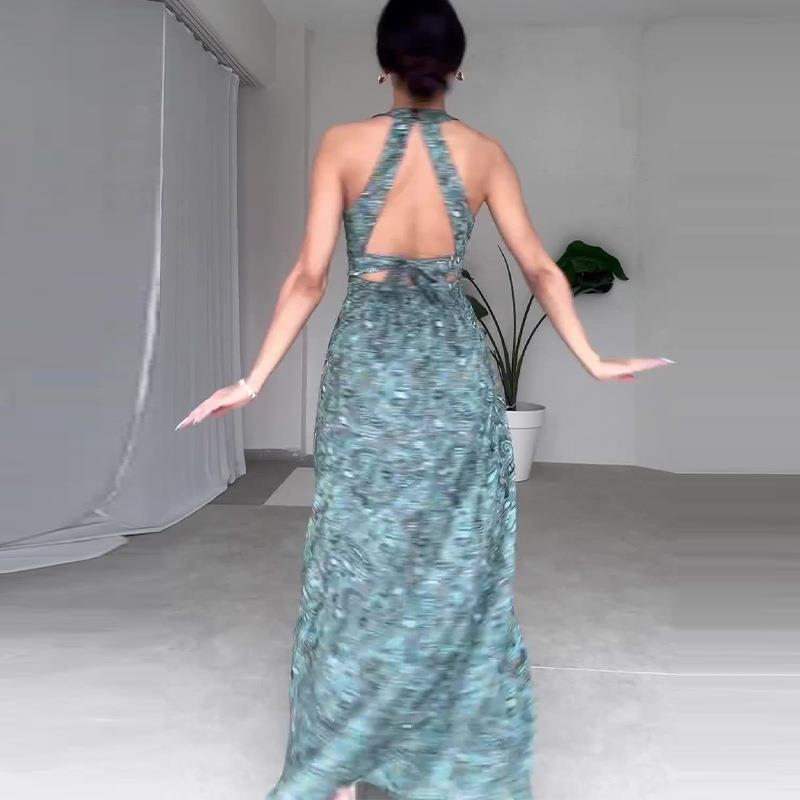 women for dress long backless sexy sleeveless neck round