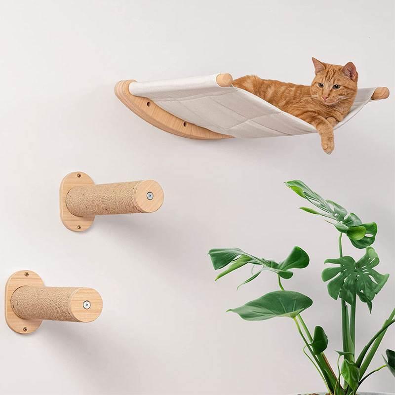 木质猫咪墙壁吊床阳台猫壁挂式猫猫窝猫架爱宠猫咪爬梯吊床猫窝