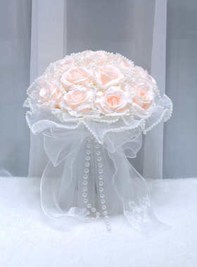 169户外婚礼仿真玫瑰手捧花西式新娘手捧花领证求婚手持网纱花束