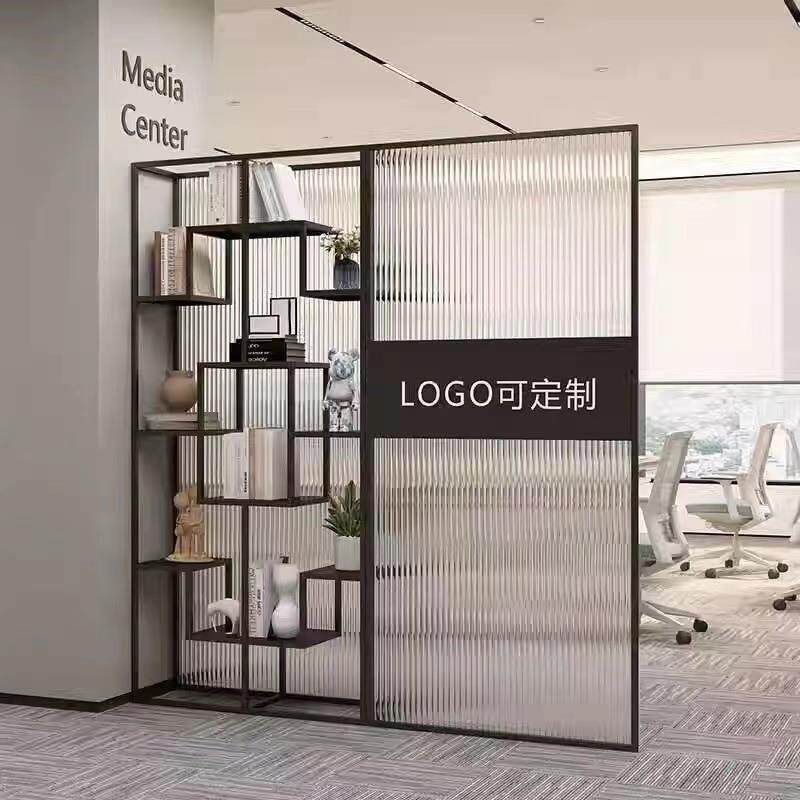 公司前台玻璃展示架办公室隔断墙屏风展厅logo置物架子轻奢风