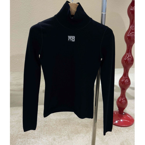[99新]亚历山大王Alexanderwang徽标弹力高领套头针织衫黑色XS码