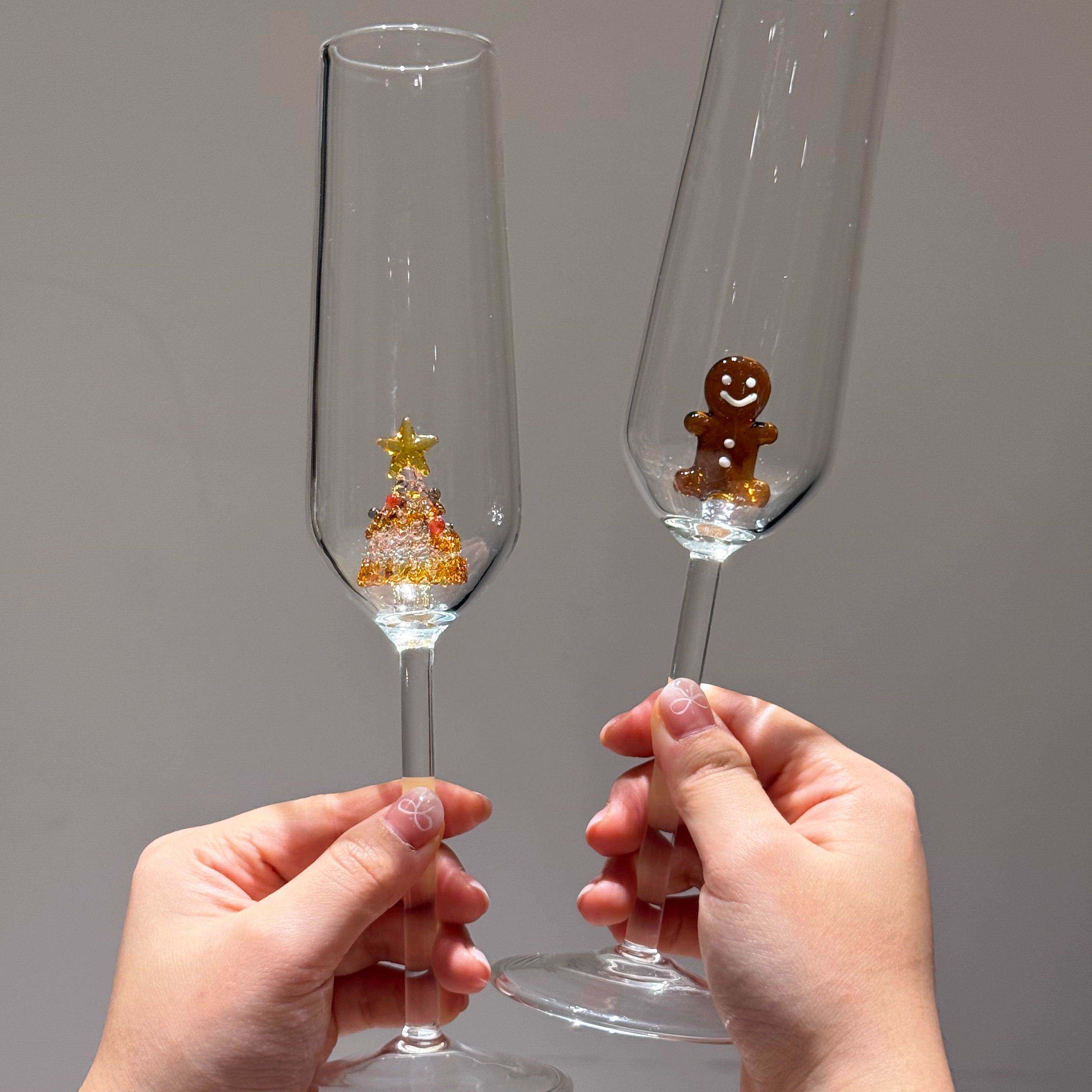 圣诞杯高脚杯高颜值原创卡通香槟红酒杯果酒杯早餐牛奶立体圣诞杯