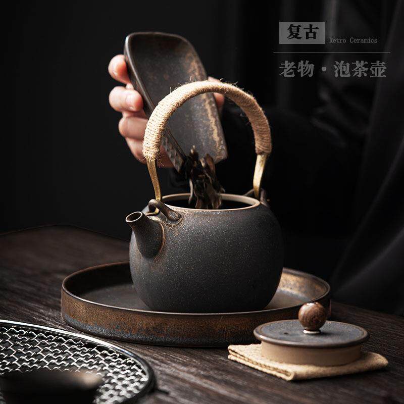 复古陶瓷提梁壶大容量家用客厅泡茶壶中式餐厅花茶壶带过滤茶水壶