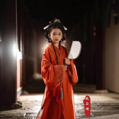 女童汉服复原魏晋风战国袍程少商同款儿童中国风直裾袍古装红色