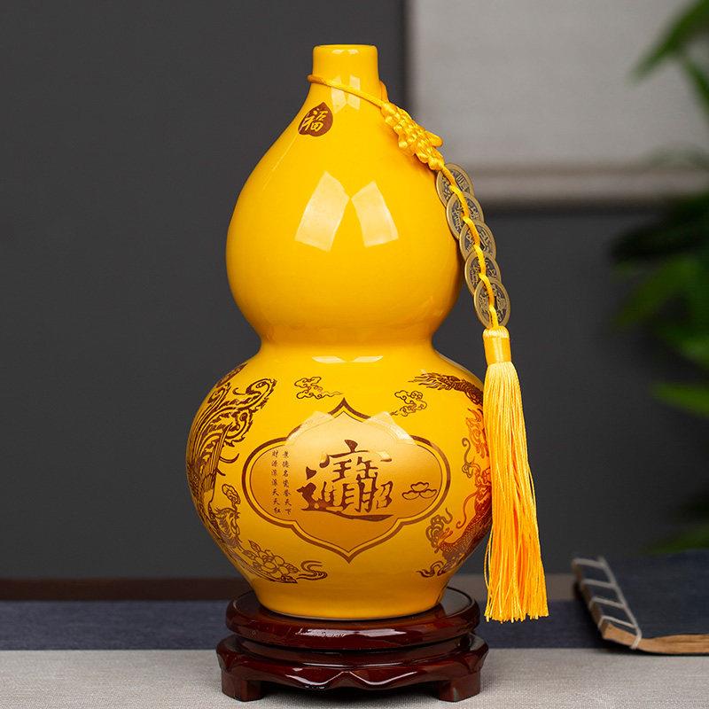大号葫芦摆件家用开口招财五帝钱挂件景德镇陶瓷器安宅客厅门对门