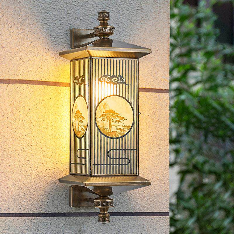 全铜太阳能壁灯防水户外别墅大门两侧柱子灯新中式庭院阳台外墙灯