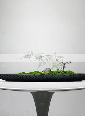 新中式木船入户玄关绿植摆件永生青苔干花玄关餐桌会议桌创意摆件