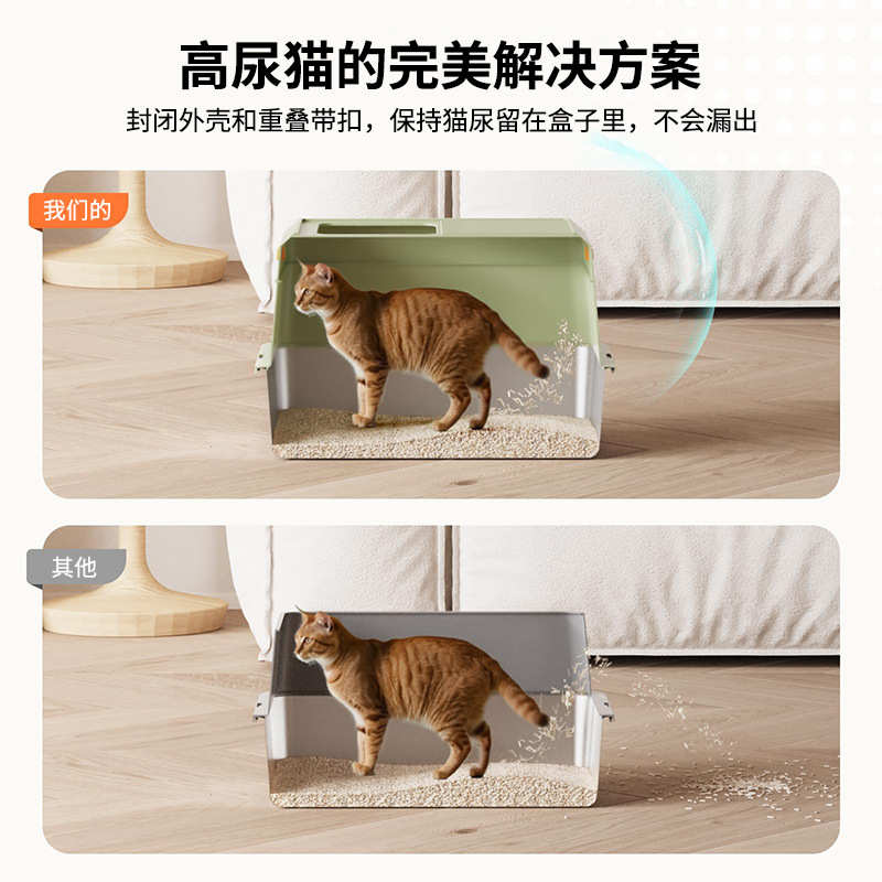 大号半封闭式猫砂盆可拆卸易清洗不锈钢猫咪宠物猫砂盆猫厕所